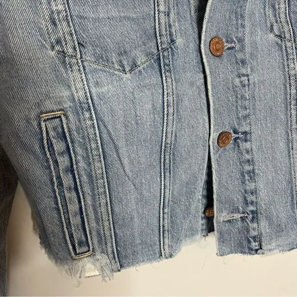 NWOT ETICA Lennox Mini Cropped Trucker Denim Blue Women's Jacket - Picture 8 of 13